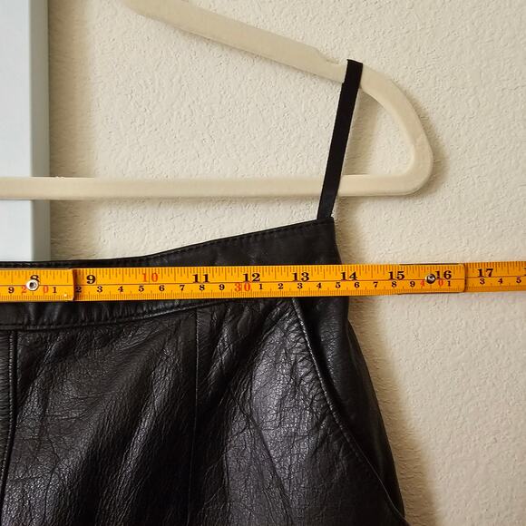 VTG SILVERLEAF Black Leather Pocket Snap Button Zipper Pencil Midi Skirt Sz 12 - Picture 14 of 16